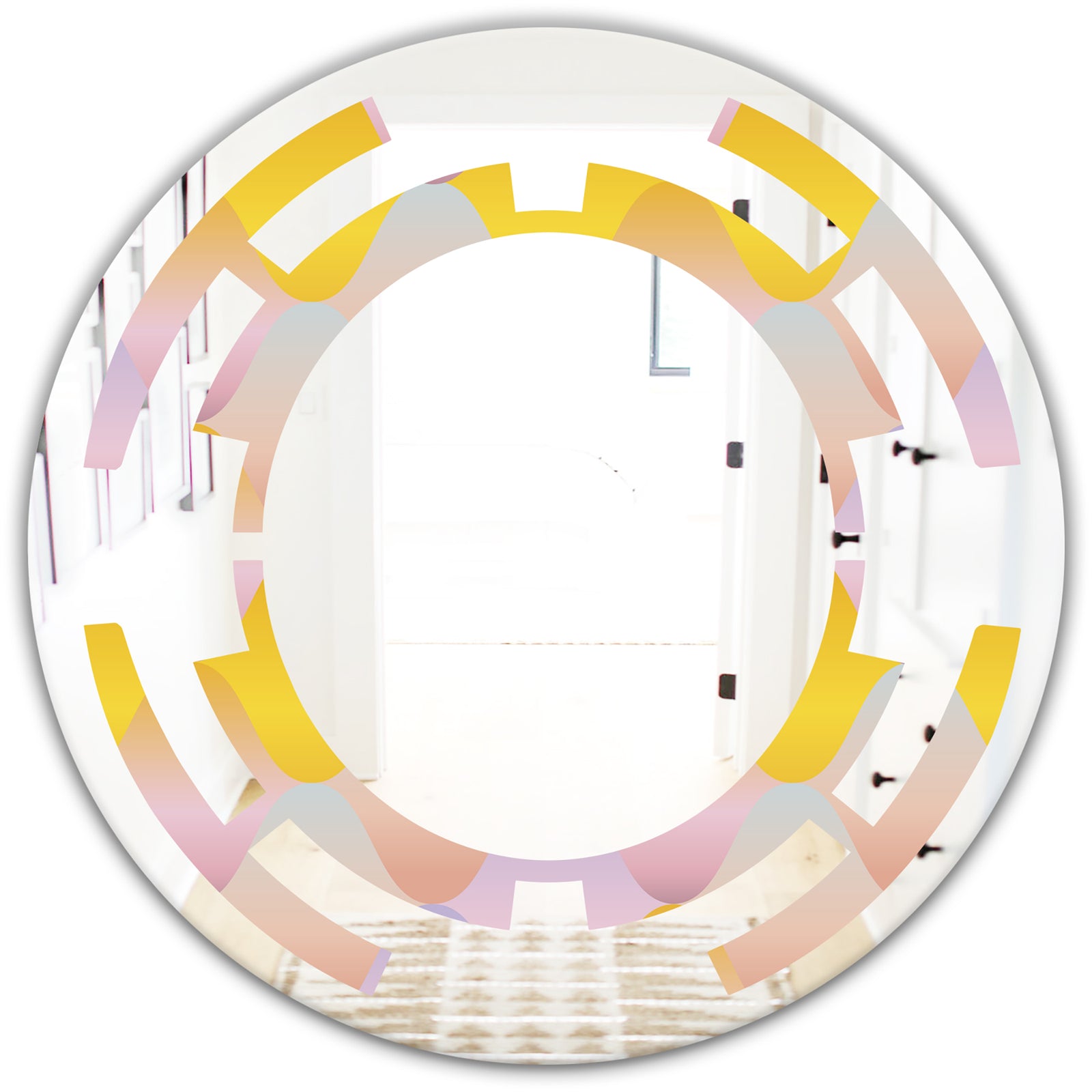 Golden Geometrical Diamond Pattern II - Modern Round or Oval Wall Mirror - Space