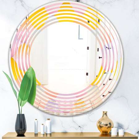 Golden Geometrical Diamond Pattern II - Modern Round or Oval Wall Mirror - Wave