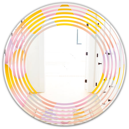 Golden Geometrical Diamond Pattern II - Modern Round or Oval Wall Mirror - Wave