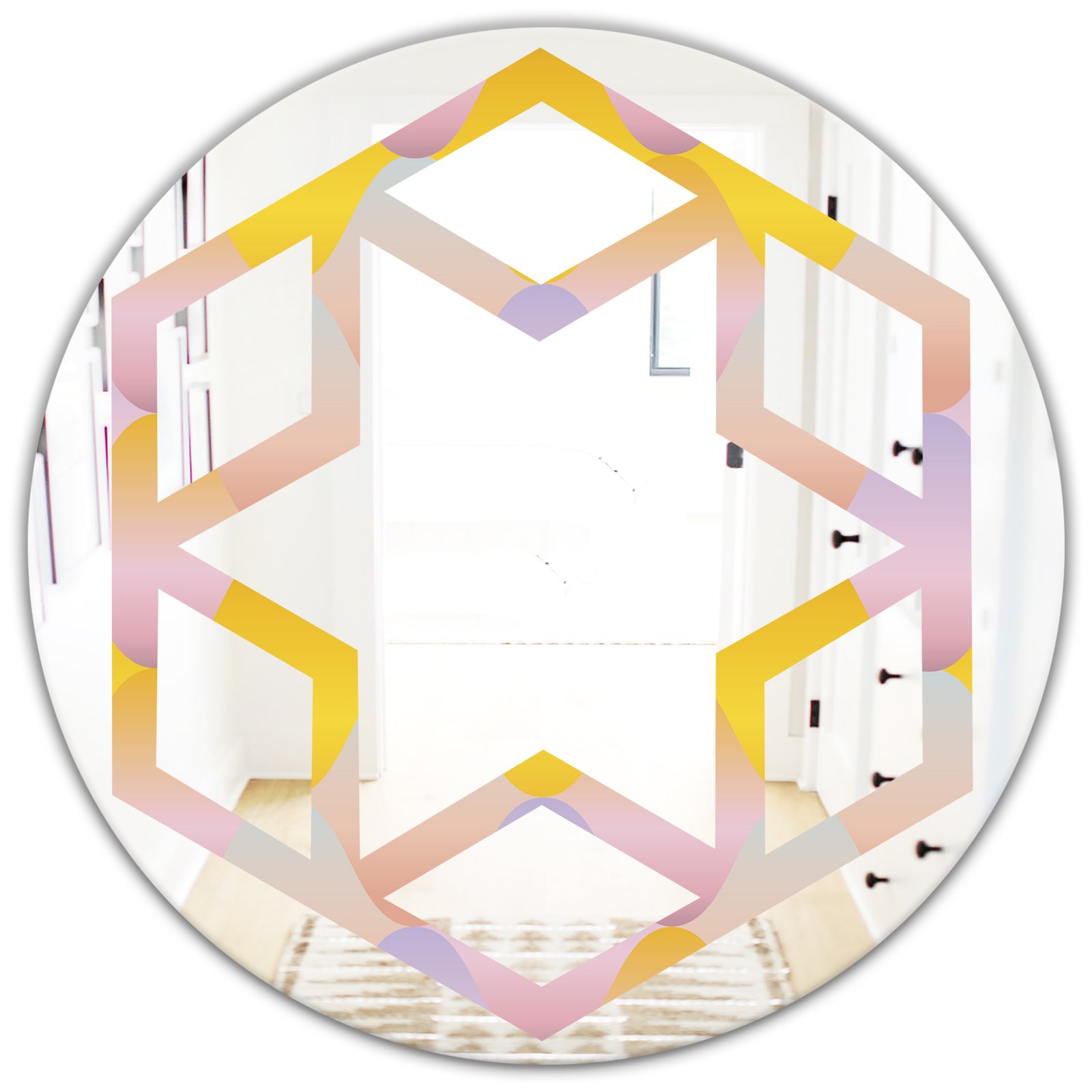 Golden Geometrical Diamond Pattern II - Modern Round or Oval Wall Mirror - Hexagon Star