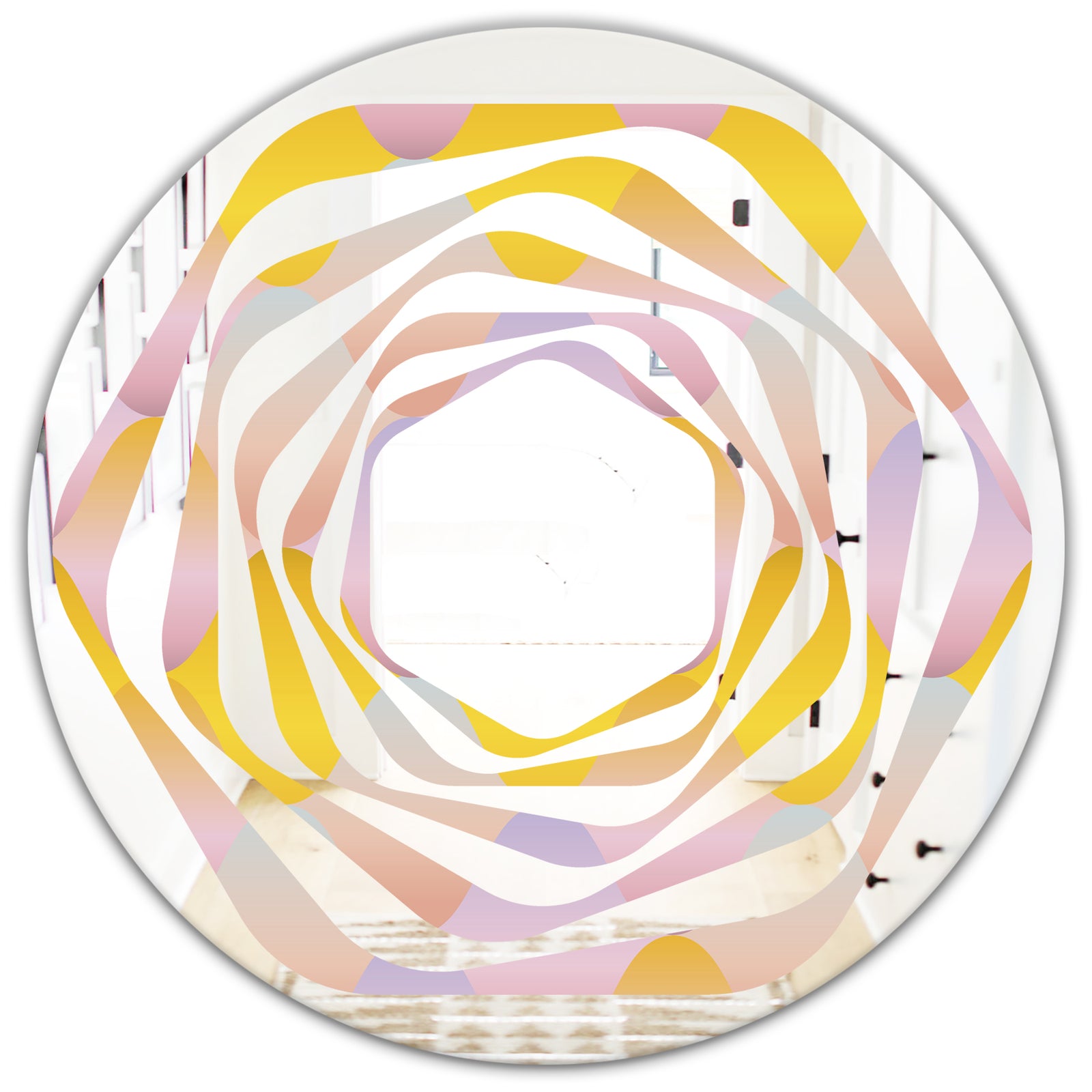Golden Geometrical Diamond Pattern II - Modern Round or Oval Wall Mirror - Whirl