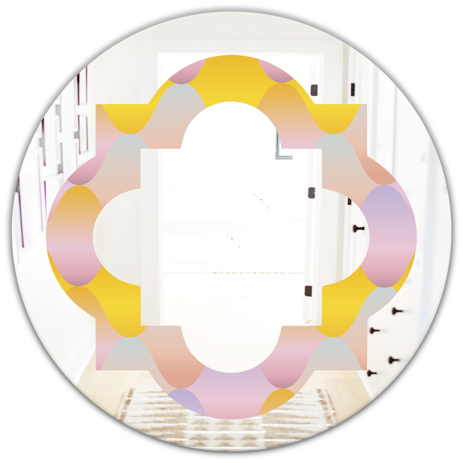Golden Geometrical Diamond Pattern II - Modern Round or Oval Wall Mirror - Quatrefoil