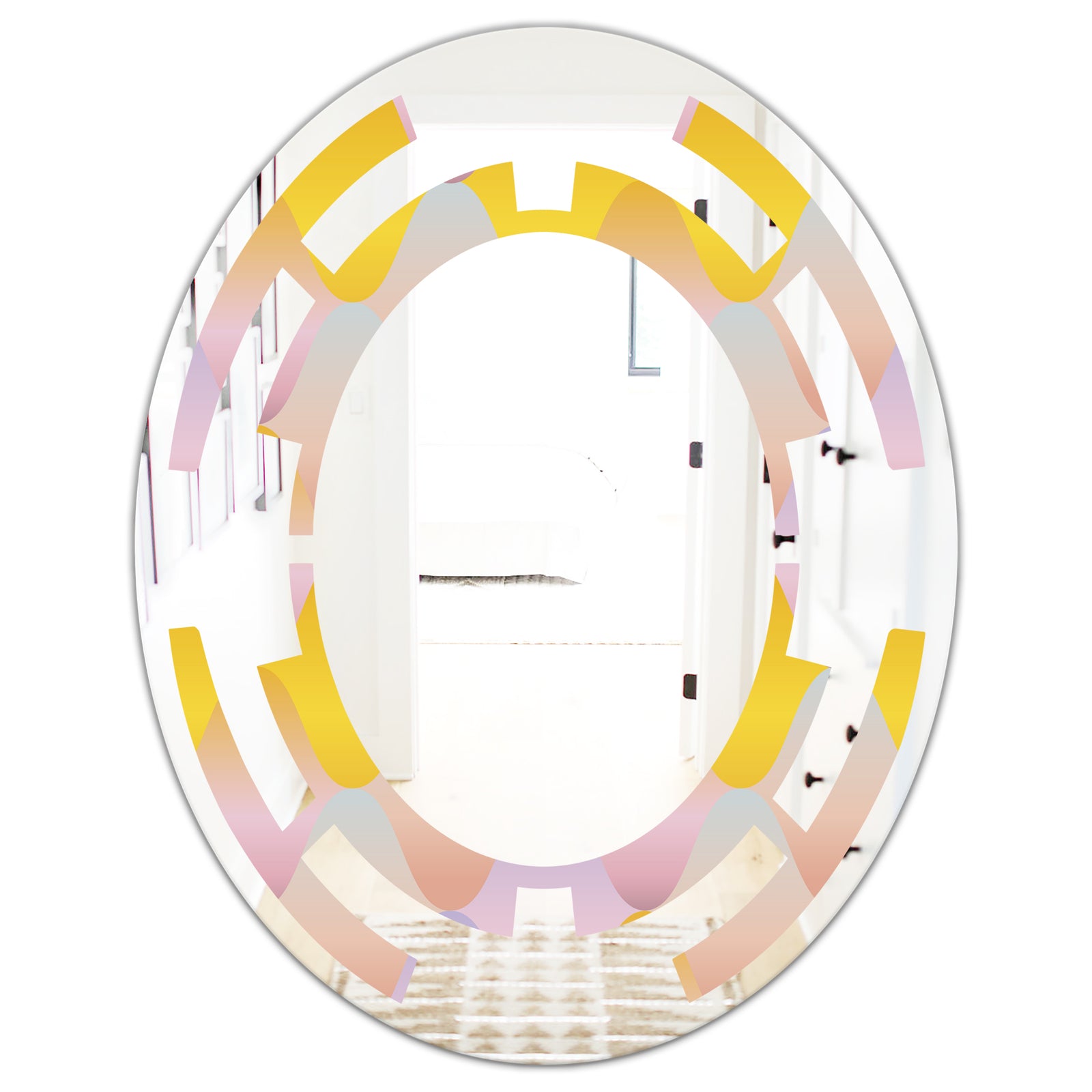 Golden Geometrical Diamond Pattern II - Modern Round or Oval Wall Mirror - Space