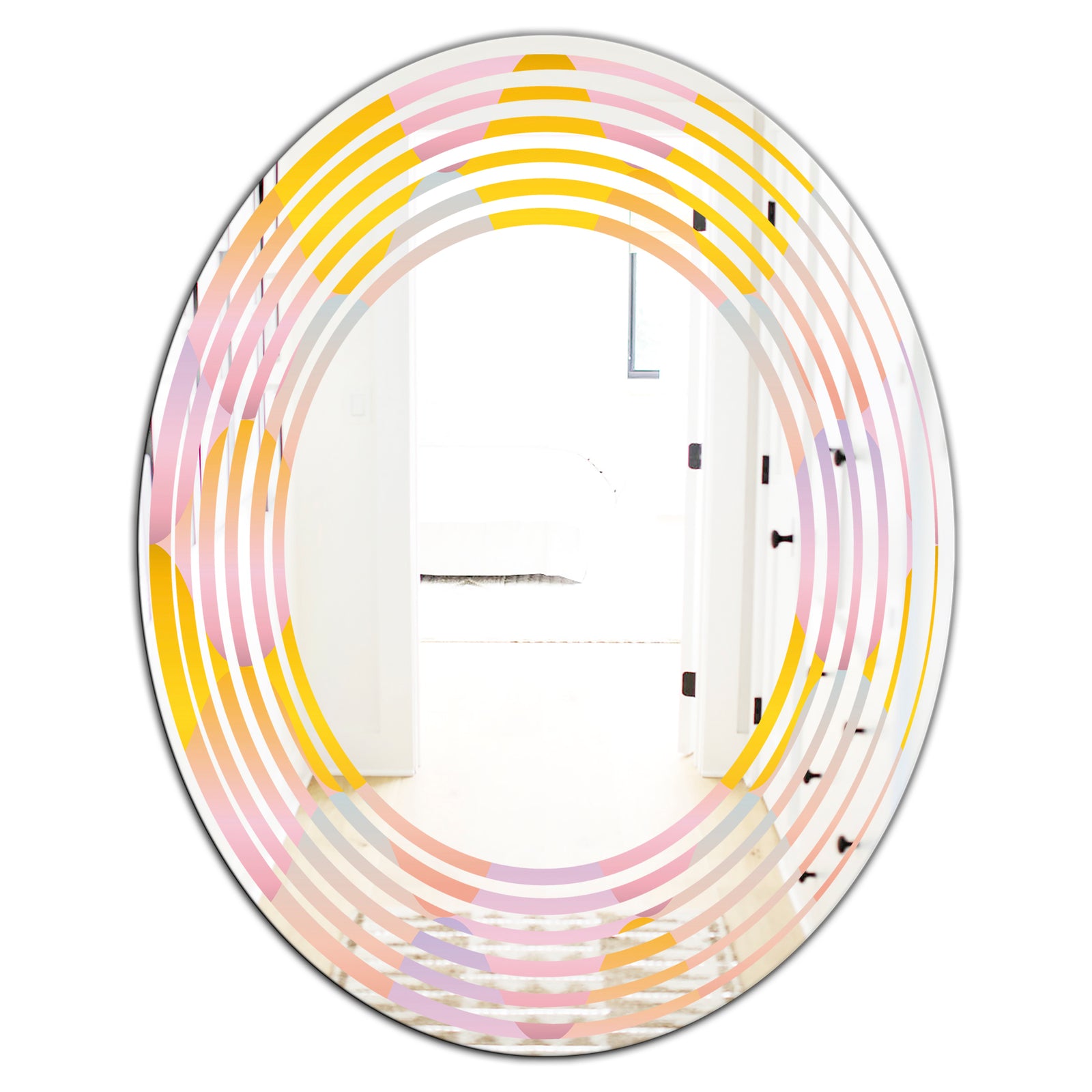 Golden Geometrical Diamond Pattern II - Modern Round or Oval Wall Mirror - Wave