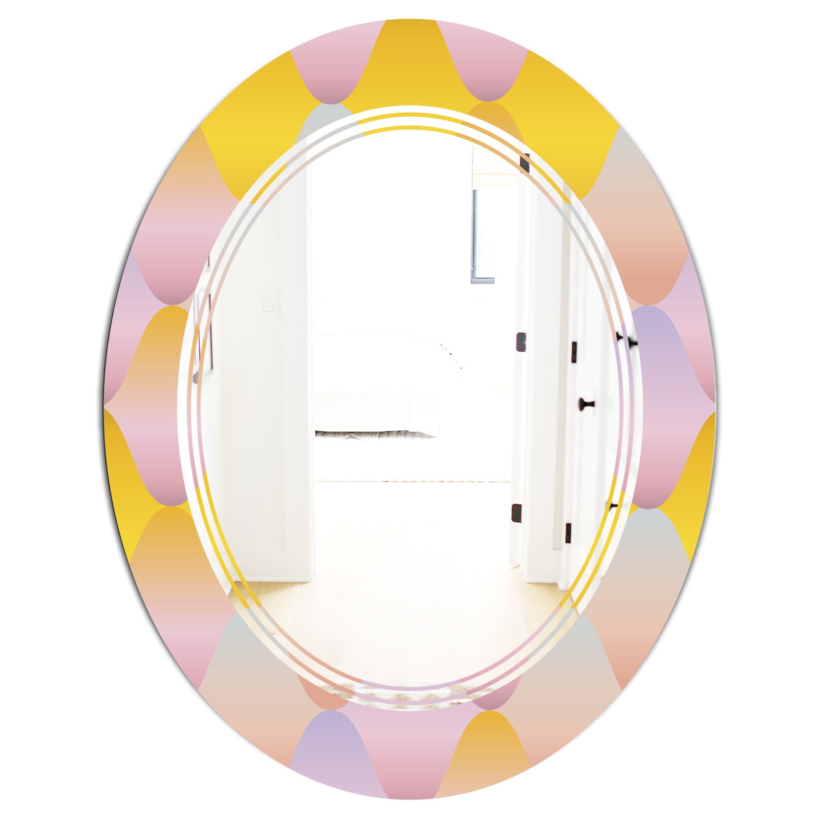 Golden Geometrical Diamond Pattern II - Modern Round or Oval Wall Mirror - Triple C
