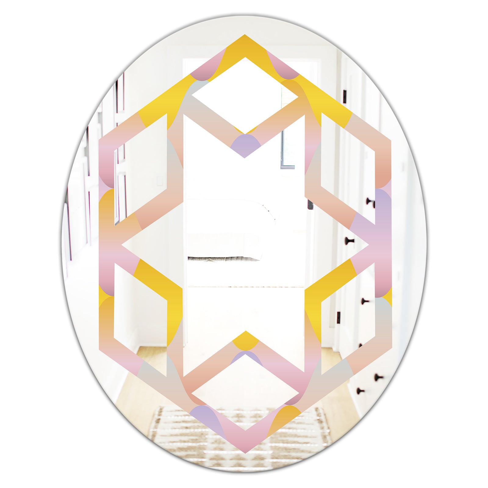 Golden Geometrical Diamond Pattern II - Modern Round or Oval Wall Mirror - Hexagon Star