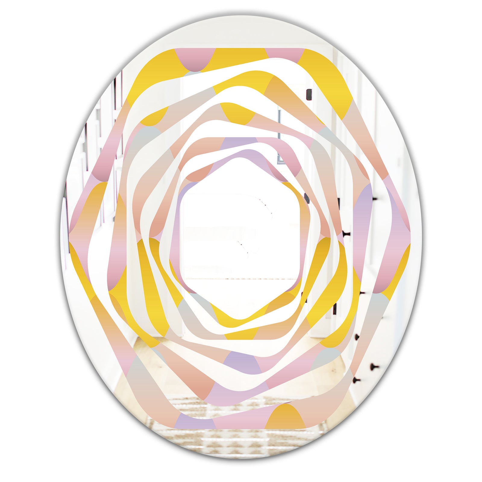 Golden Geometrical Diamond Pattern II - Modern Round or Oval Wall Mirror - Whirl