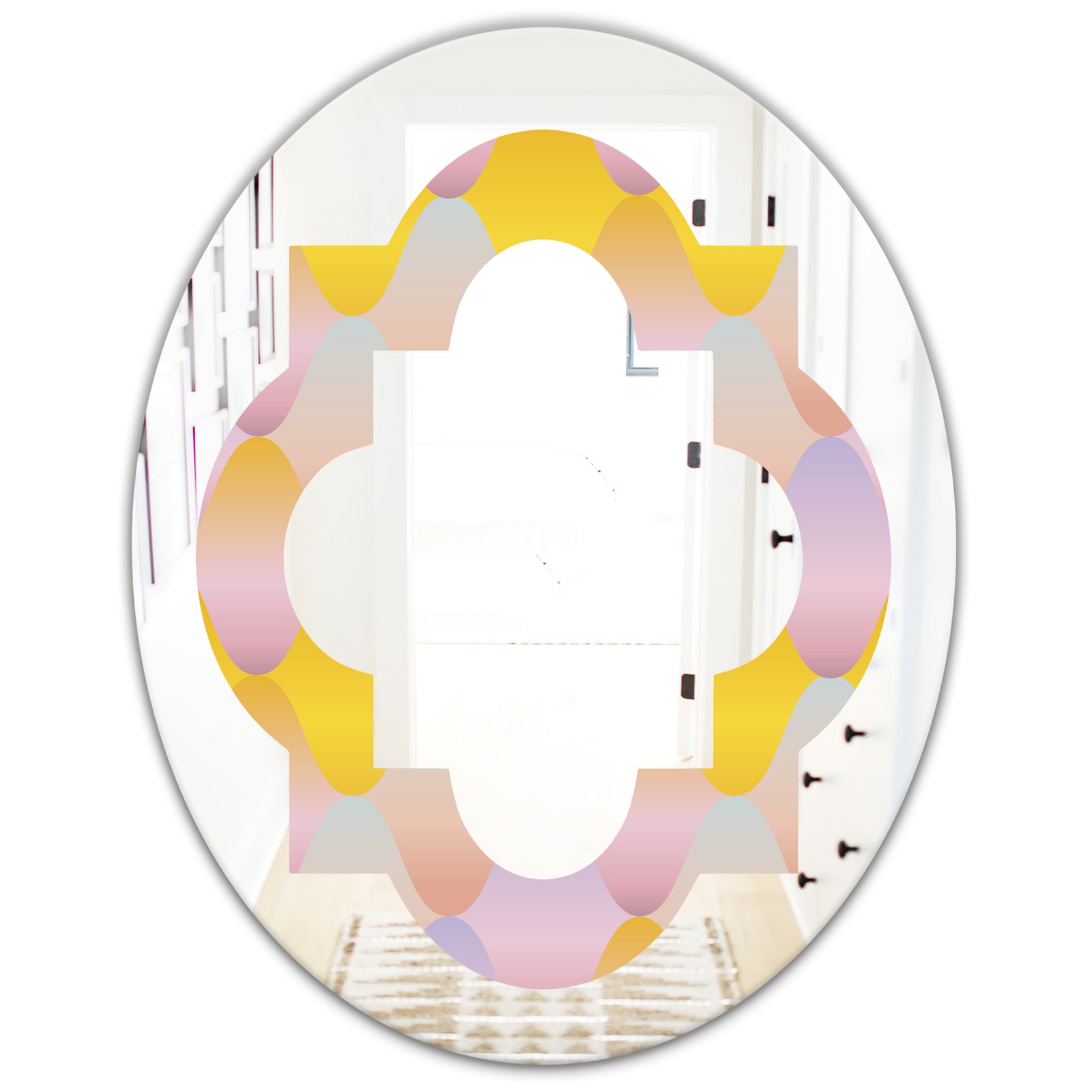 Golden Geometrical Diamond Pattern II - Modern Round or Oval Wall Mirror - Quatrefoil