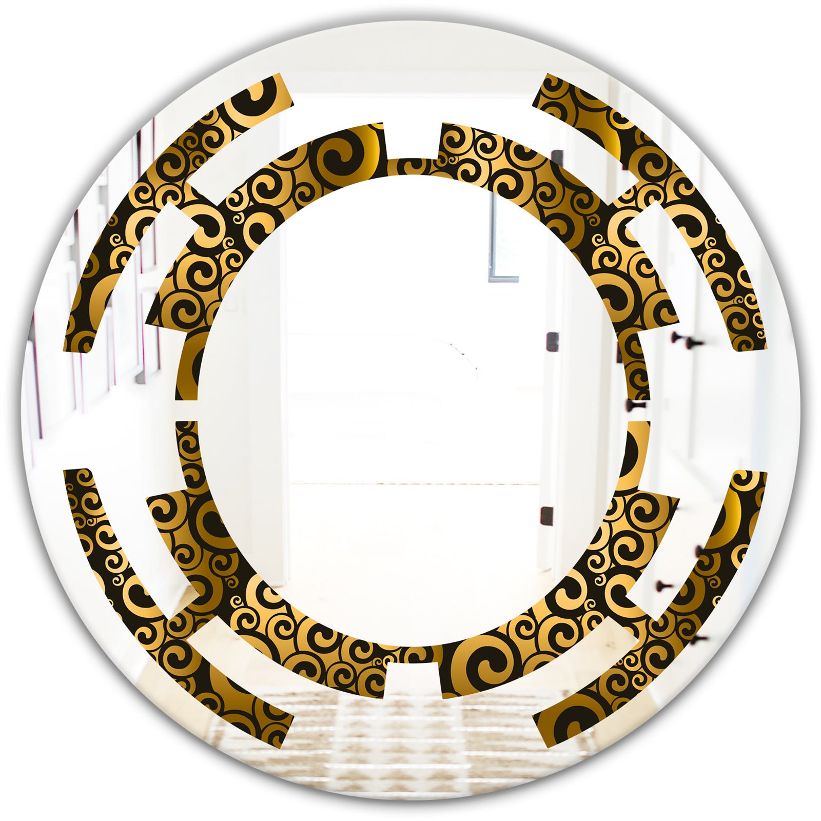 Gold and Black Swirl I - Modern Round or Oval Wall Mirror - Space