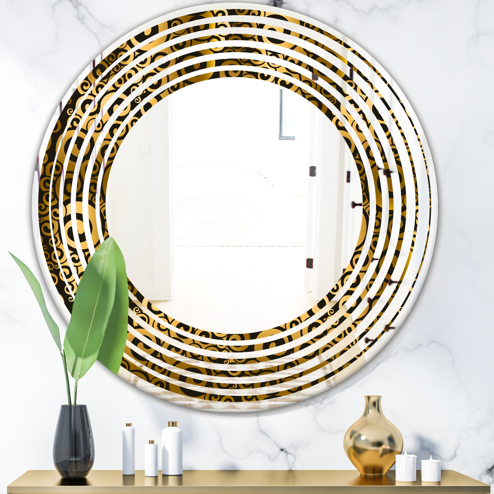 Gold and Black Swirl I - Modern Round or Oval Wall Mirror - Wave