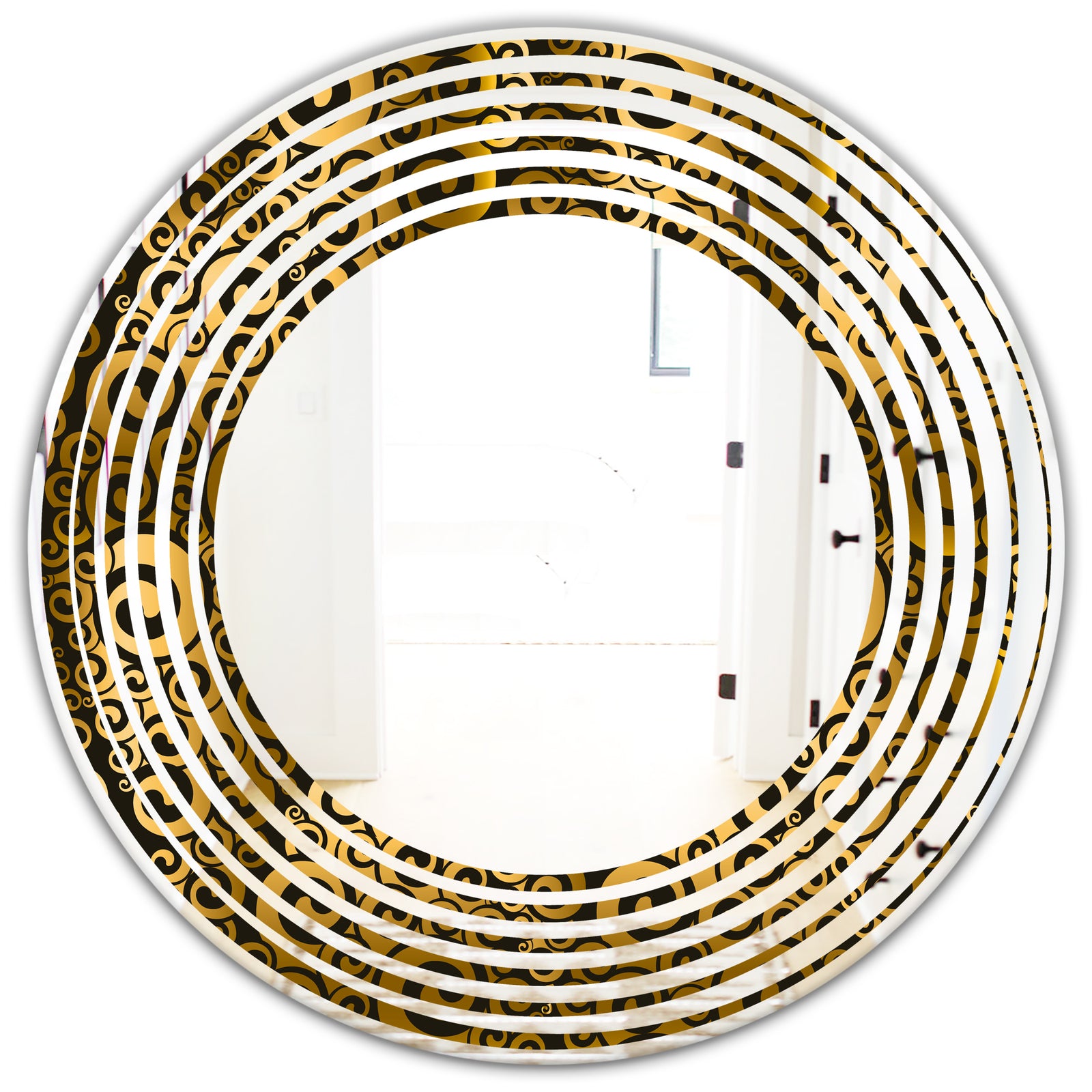 Gold and Black Swirl I - Modern Round or Oval Wall Mirror - Wave