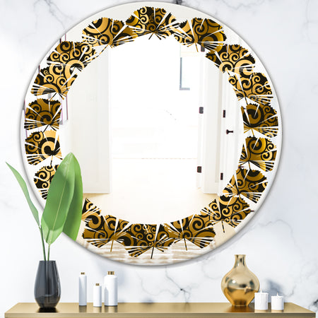 Gold and Black Swirl I - Modern Round or Oval Wall Mirror - Leaves