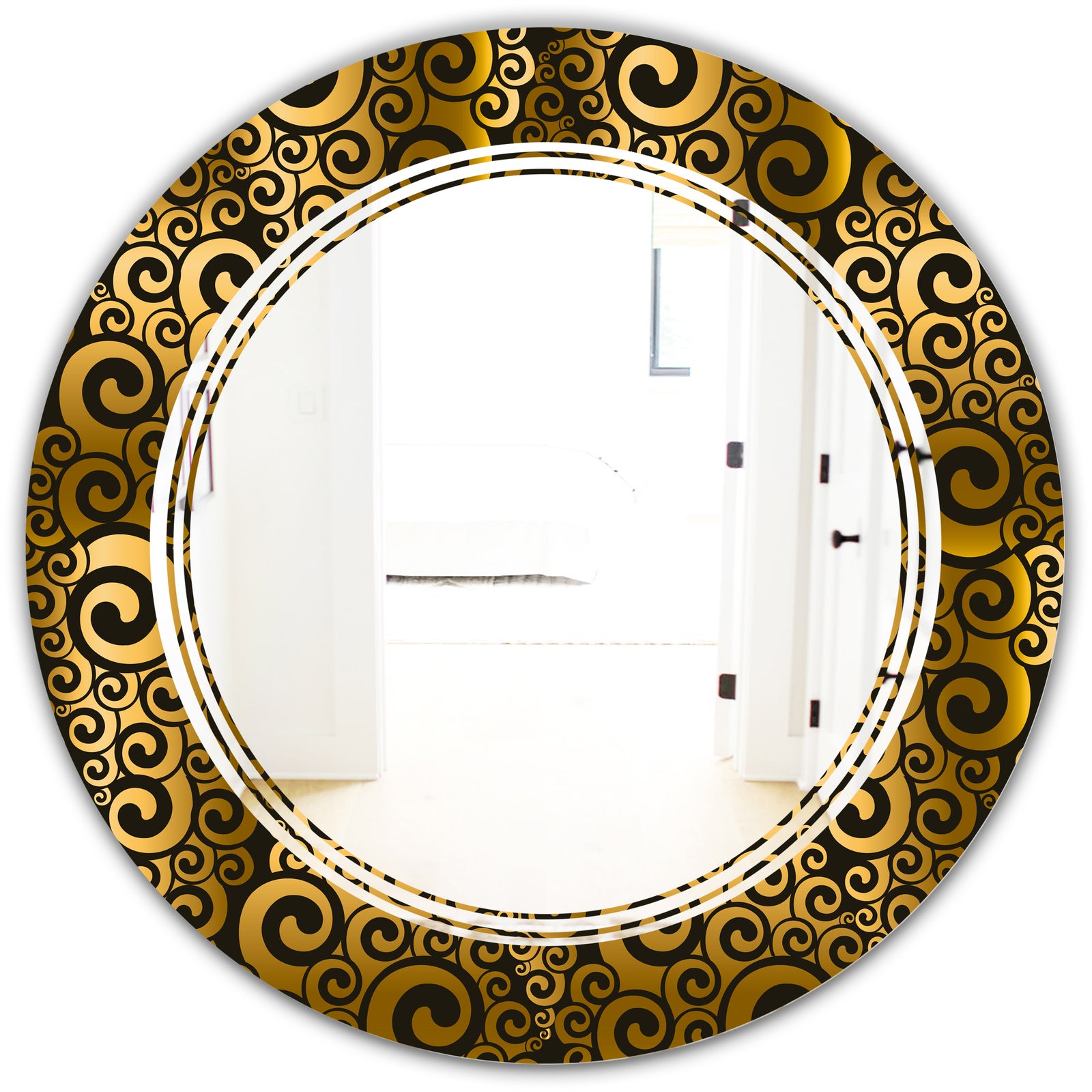Gold and Black Swirl I - Modern Round or Oval Wall Mirror - Triple C