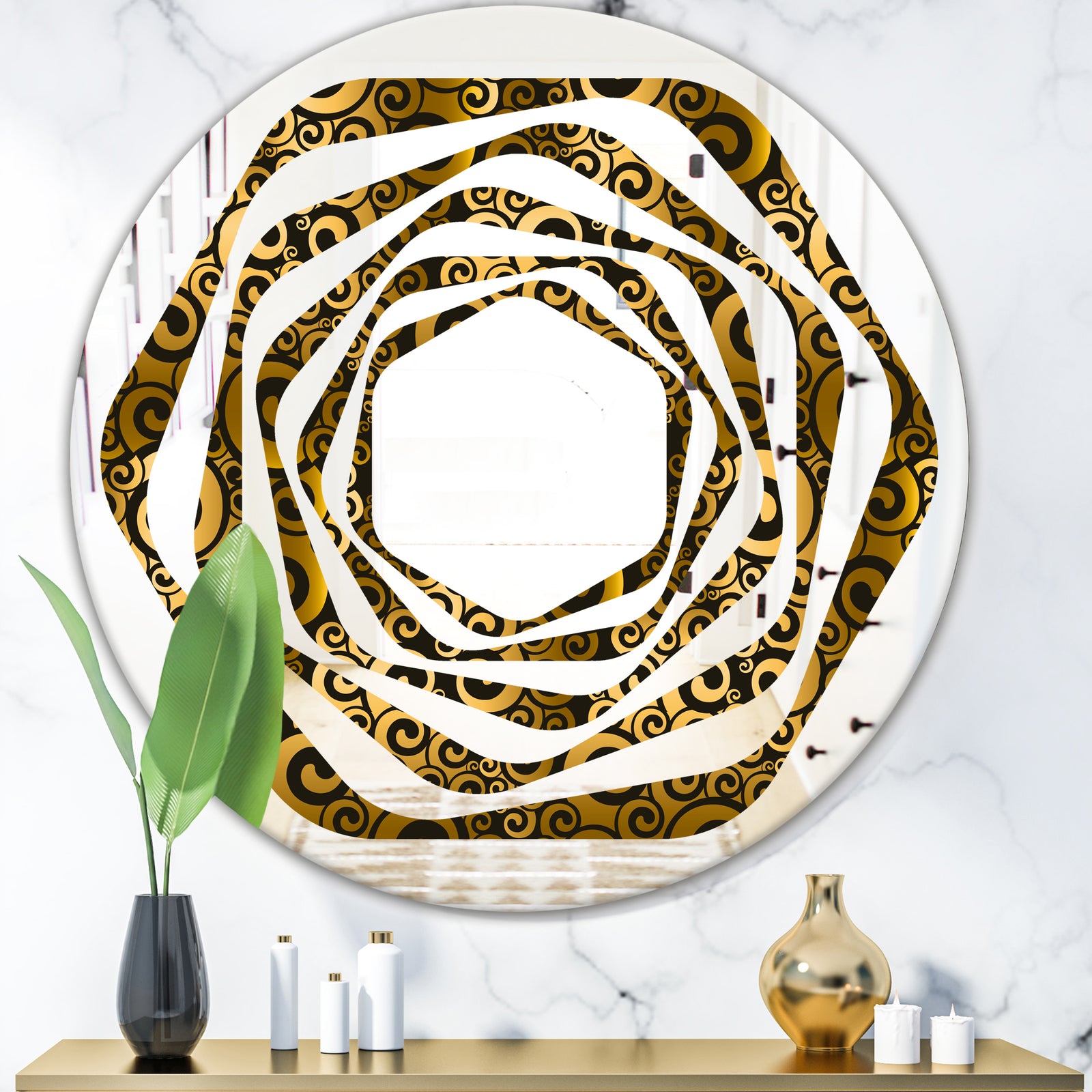 Gold and Black Swirl I - Modern Round or Oval Wall Mirror - Whirl