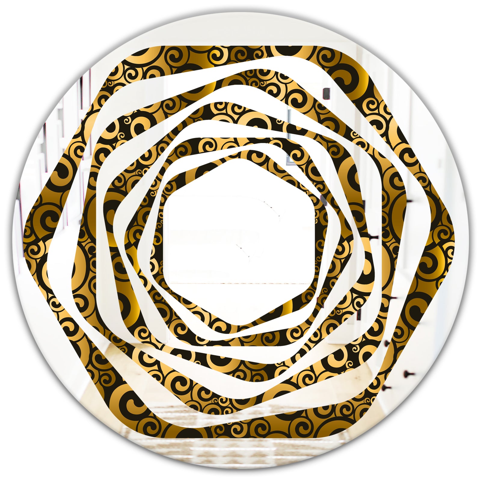 Gold and Black Swirl I - Modern Round or Oval Wall Mirror - Whirl