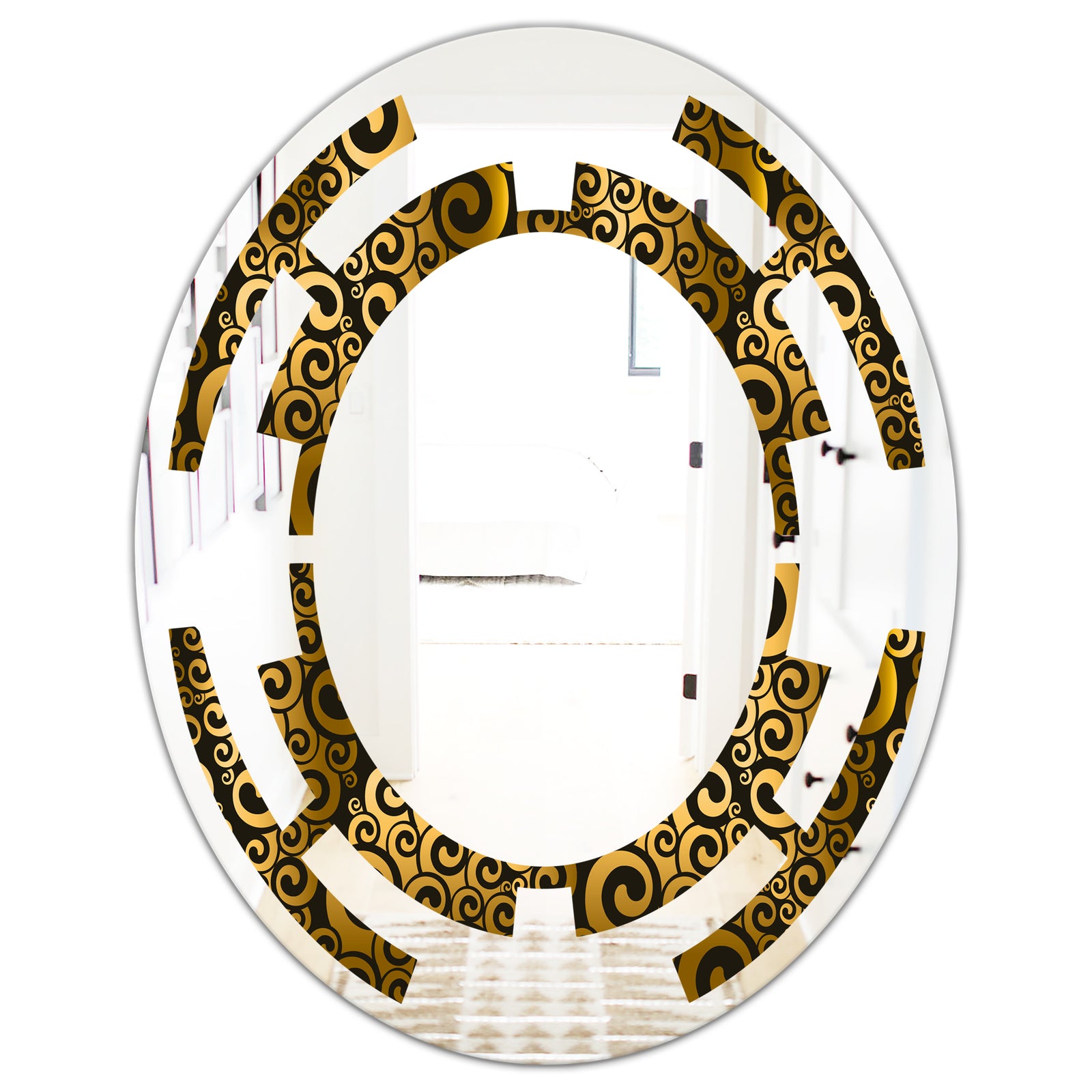 Gold and Black Swirl I - Modern Round or Oval Wall Mirror - Space