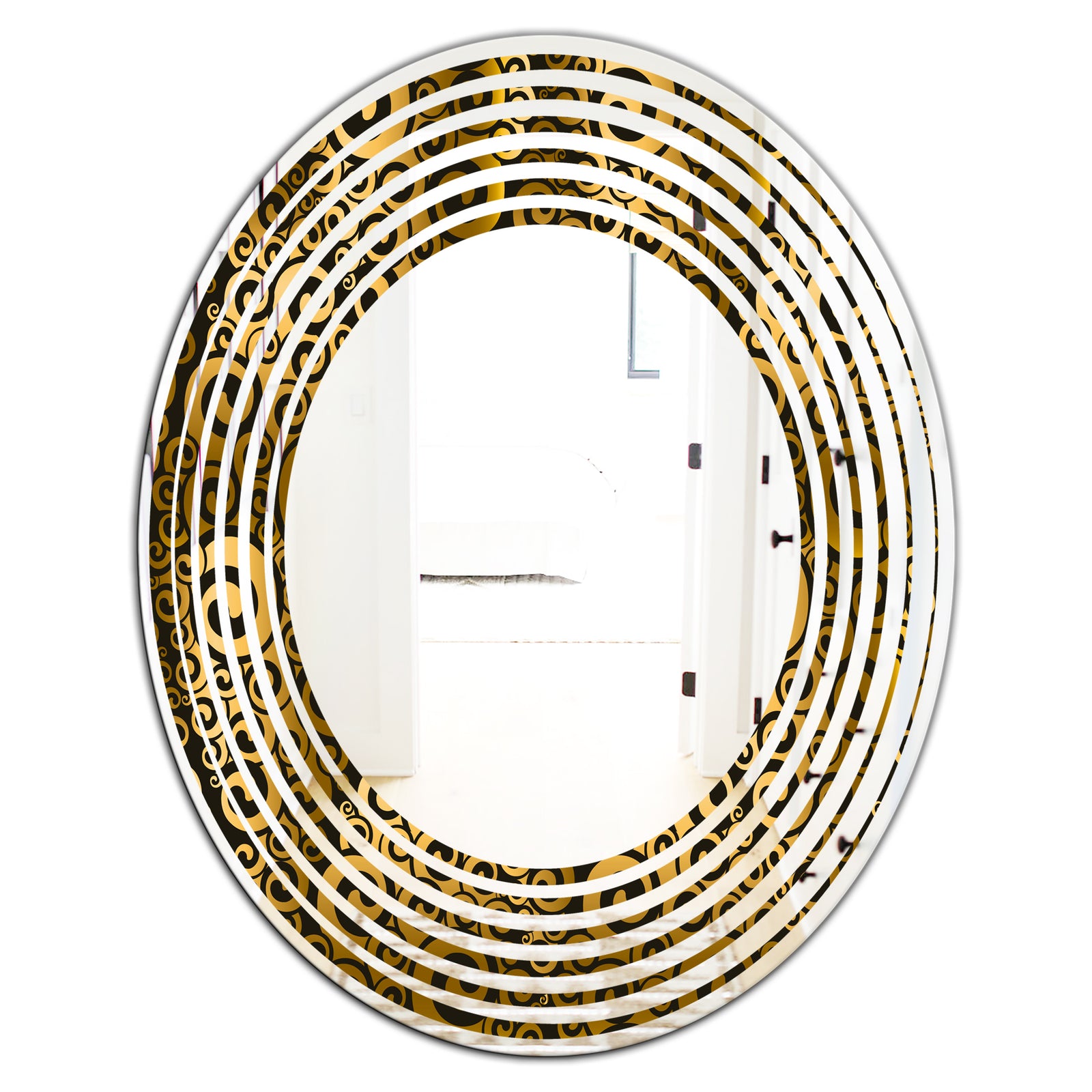 Gold and Black Swirl I - Modern Round or Oval Wall Mirror - Wave