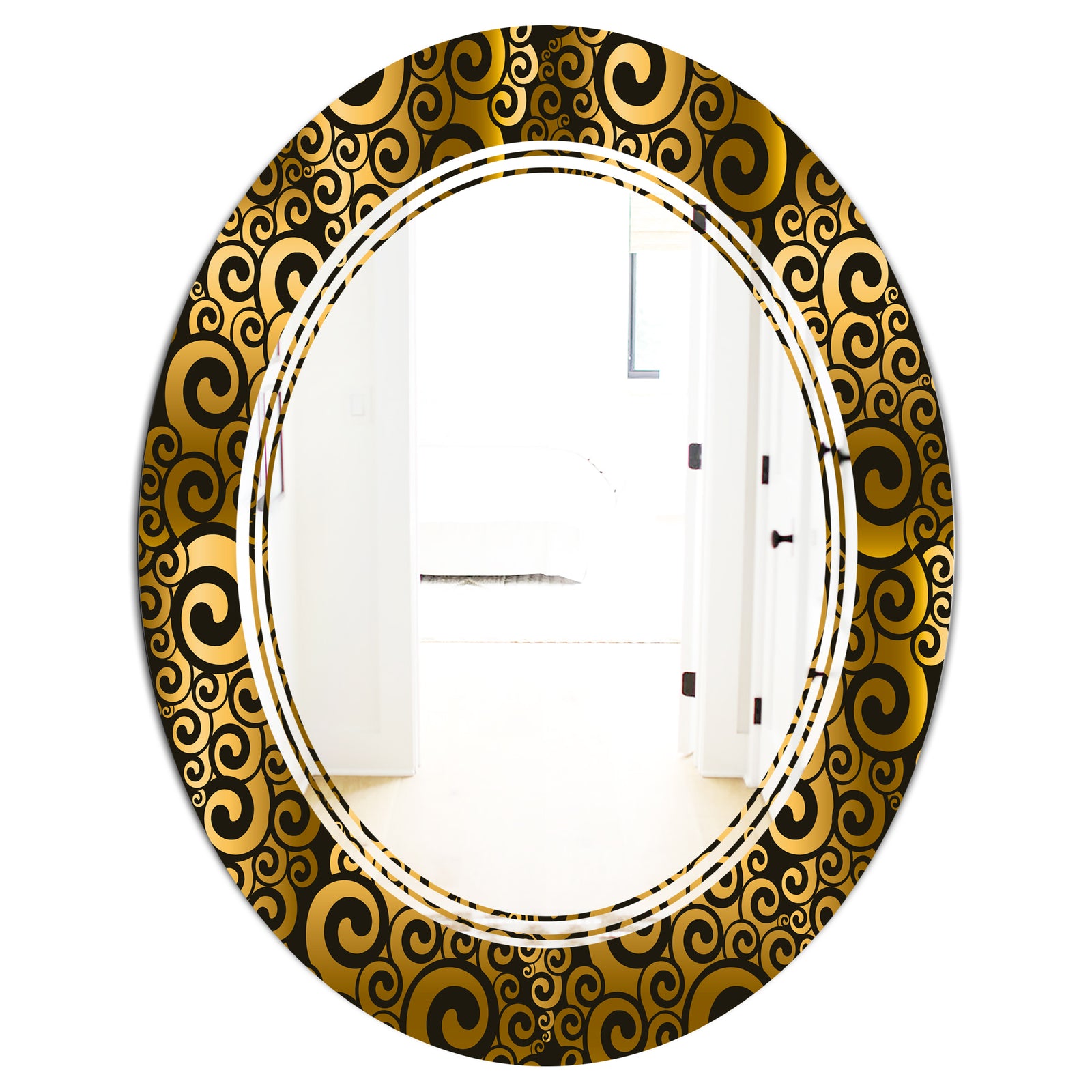 Gold and Black Swirl I - Modern Round or Oval Wall Mirror - Triple C