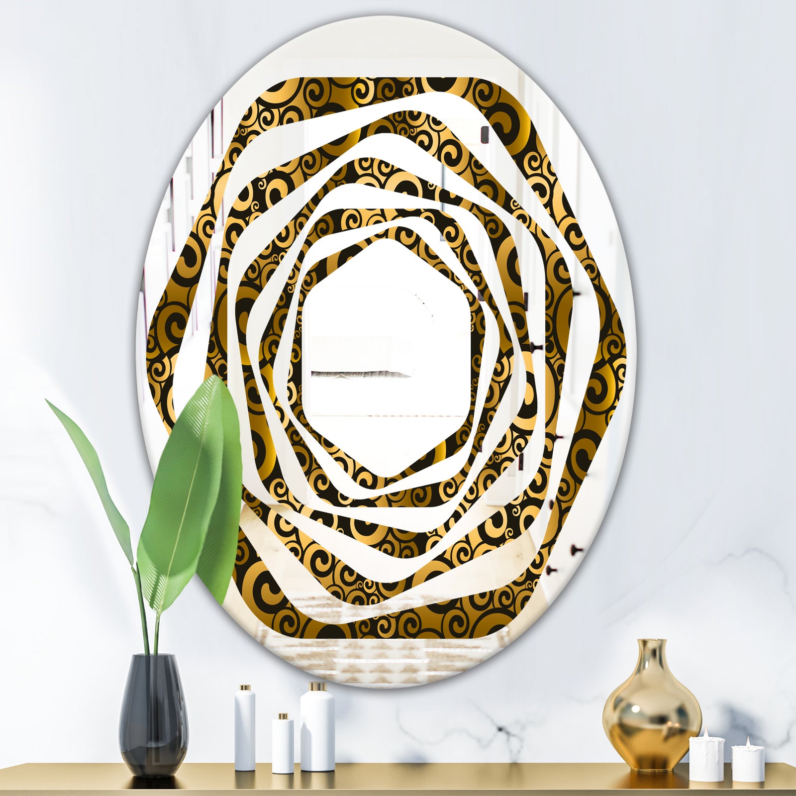 Gold and Black Swirl I - Modern Round or Oval Wall Mirror - Whirl