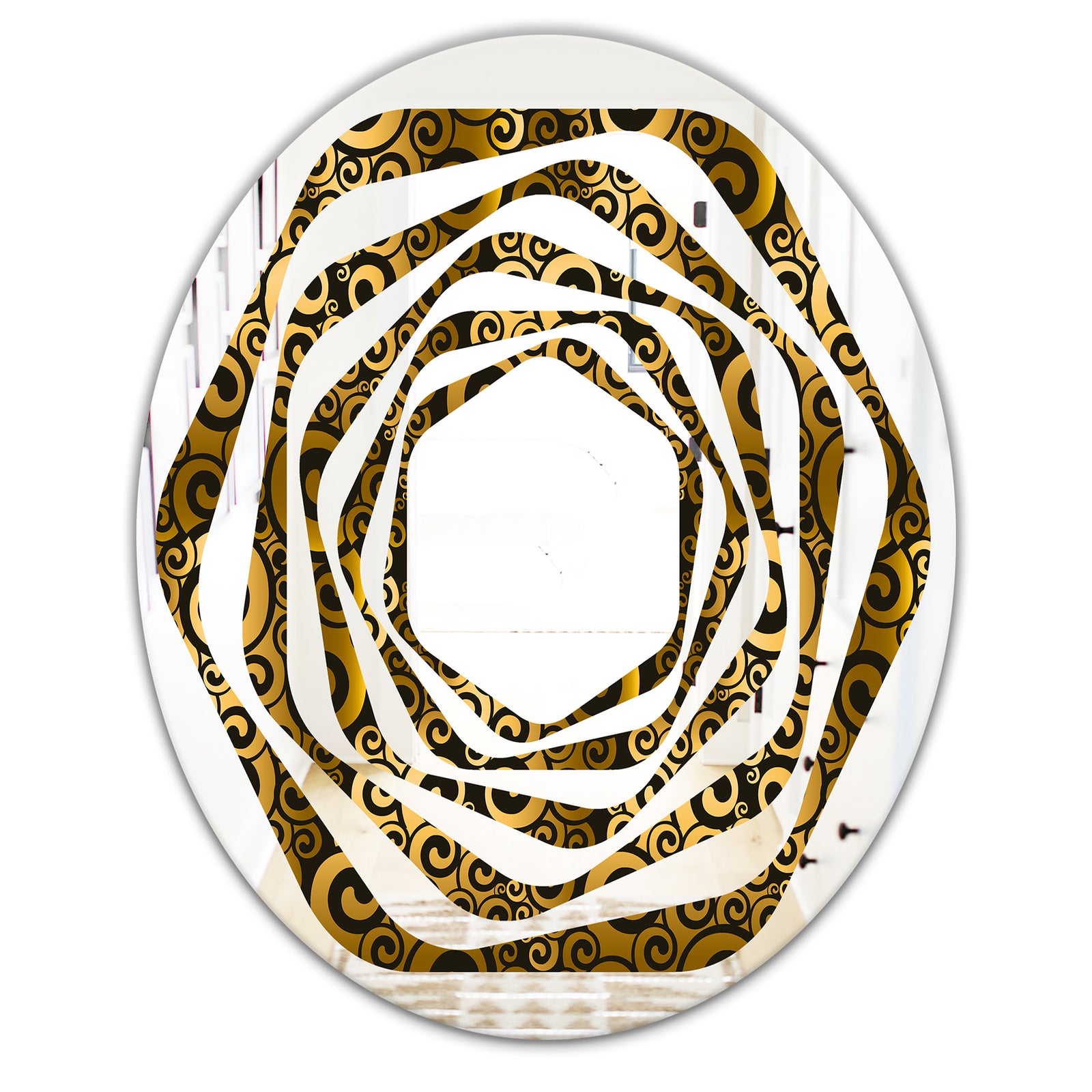 Gold and Black Swirl I - Modern Round or Oval Wall Mirror - Whirl