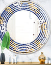 Retro Luxury Waves In Gold and Blue III - Modern Round or Oval Wall Mirror - Wave