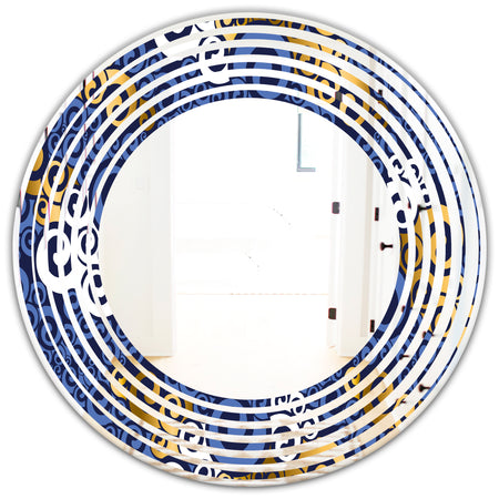 Retro Luxury Waves In Gold and Blue III - Modern Round or Oval Wall Mirror - Wave