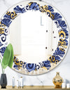 Retro Luxury Waves In Gold and Blue III - Modern Round or Oval Wall Mirror - Leaves