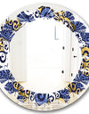 Retro Luxury Waves In Gold and Blue III - Modern Round or Oval Wall Mirror - Leaves