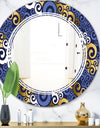 Retro Luxury Waves In Gold and Blue III - Modern Round or Oval Wall Mirror - Triple C