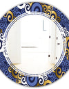 Retro Luxury Waves In Gold and Blue III - Modern Round or Oval Wall Mirror - Triple C