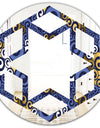 Retro Luxury Waves In Gold and Blue III - Modern Round or Oval Wall Mirror - Hexagon Star