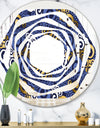 Retro Luxury Waves In Gold and Blue III - Modern Round or Oval Wall Mirror - Whirl