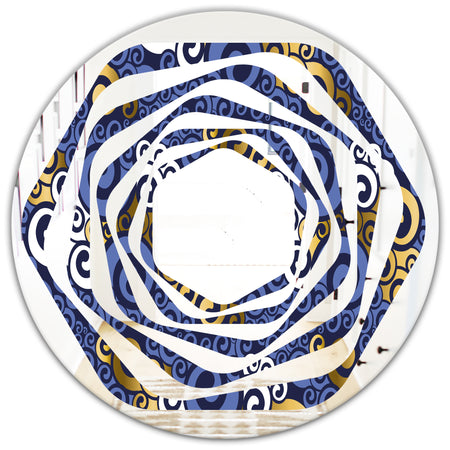 Retro Luxury Waves In Gold and Blue III - Modern Round or Oval Wall Mirror - Whirl