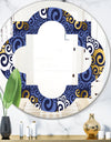Retro Luxury Waves In Gold and Blue III - Modern Round or Oval Wall Mirror - Quatrefoil