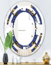Retro Luxury Waves In Gold and Blue III - Modern Round or Oval Wall Mirror - Space