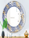 Retro Luxury Waves In Gold and Blue III - Modern Round or Oval Wall Mirror - Wave
