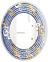 Retro Luxury Waves In Gold and Blue III - Modern Round or Oval Wall Mirror - Wave