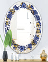 Retro Luxury Waves In Gold and Blue III - Modern Round or Oval Wall Mirror - Leaves