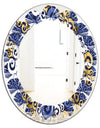 Retro Luxury Waves In Gold and Blue III - Modern Round or Oval Wall Mirror - Leaves