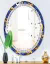 Retro Luxury Waves In Gold and Blue III - Modern Round or Oval Wall Mirror - Triple C