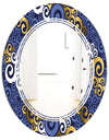Retro Luxury Waves In Gold and Blue III - Modern Round or Oval Wall Mirror - Triple C