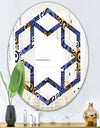 Retro Luxury Waves In Gold and Blue III - Modern Round or Oval Wall Mirror - Hexagon Star