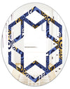 Retro Luxury Waves In Gold and Blue III - Modern Round or Oval Wall Mirror - Hexagon Star