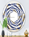 Retro Luxury Waves In Gold and Blue III - Modern Round or Oval Wall Mirror - Whirl
