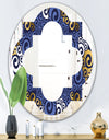 Retro Luxury Waves In Gold and Blue III - Modern Round or Oval Wall Mirror - Quatrefoil