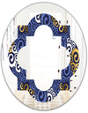 Retro Luxury Waves In Gold and Blue III - Modern Round or Oval Wall Mirror - Quatrefoil