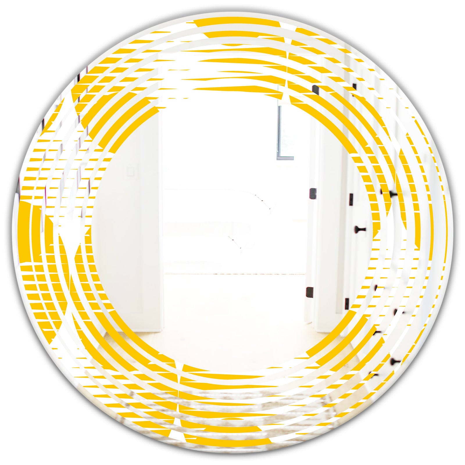 Abstract Retro Geometric Pattern IV - Modern Round or Oval Wall Mirror - Wave