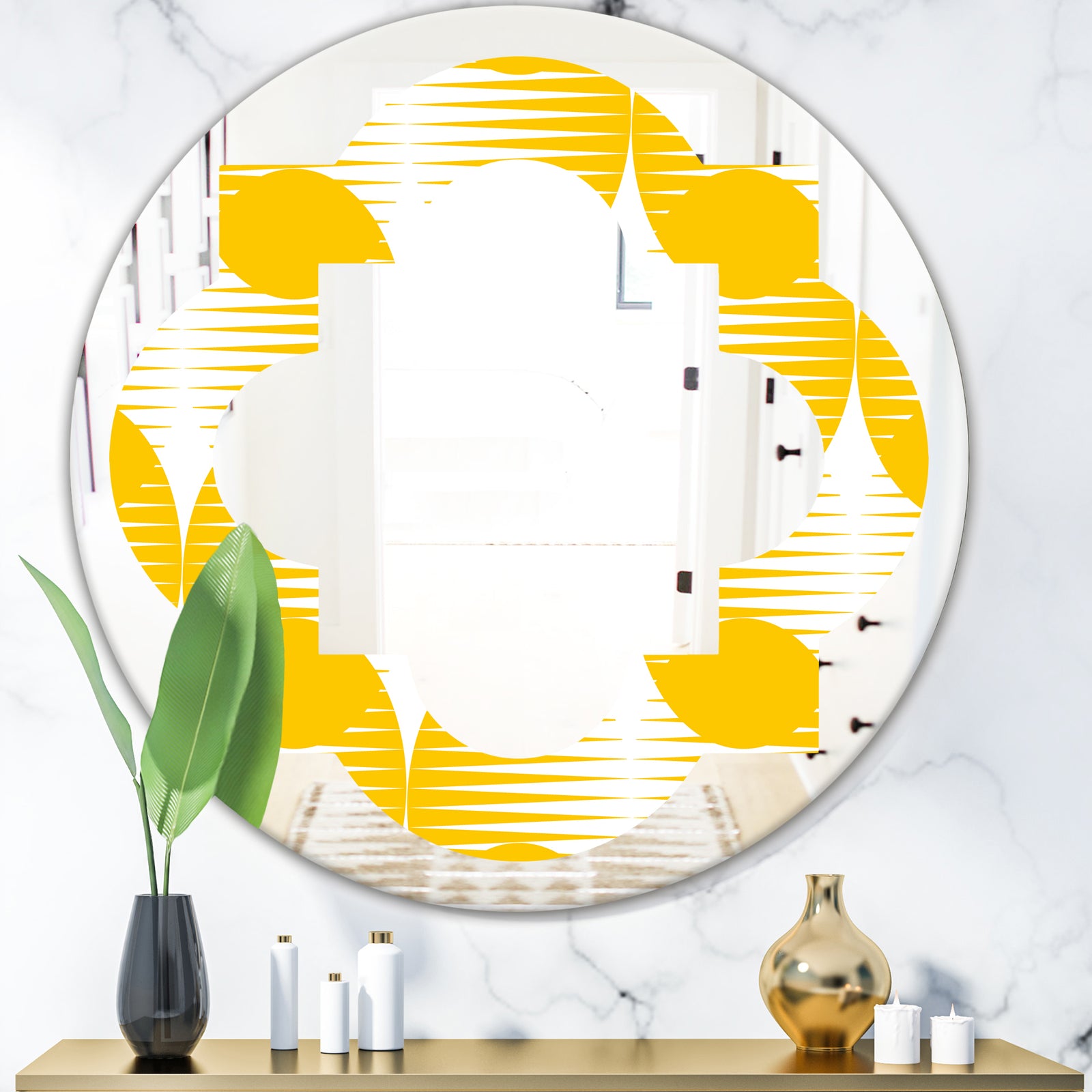 Abstract Retro Geometric Pattern IV - Modern Round or Oval Wall Mirror - Quatrefoil