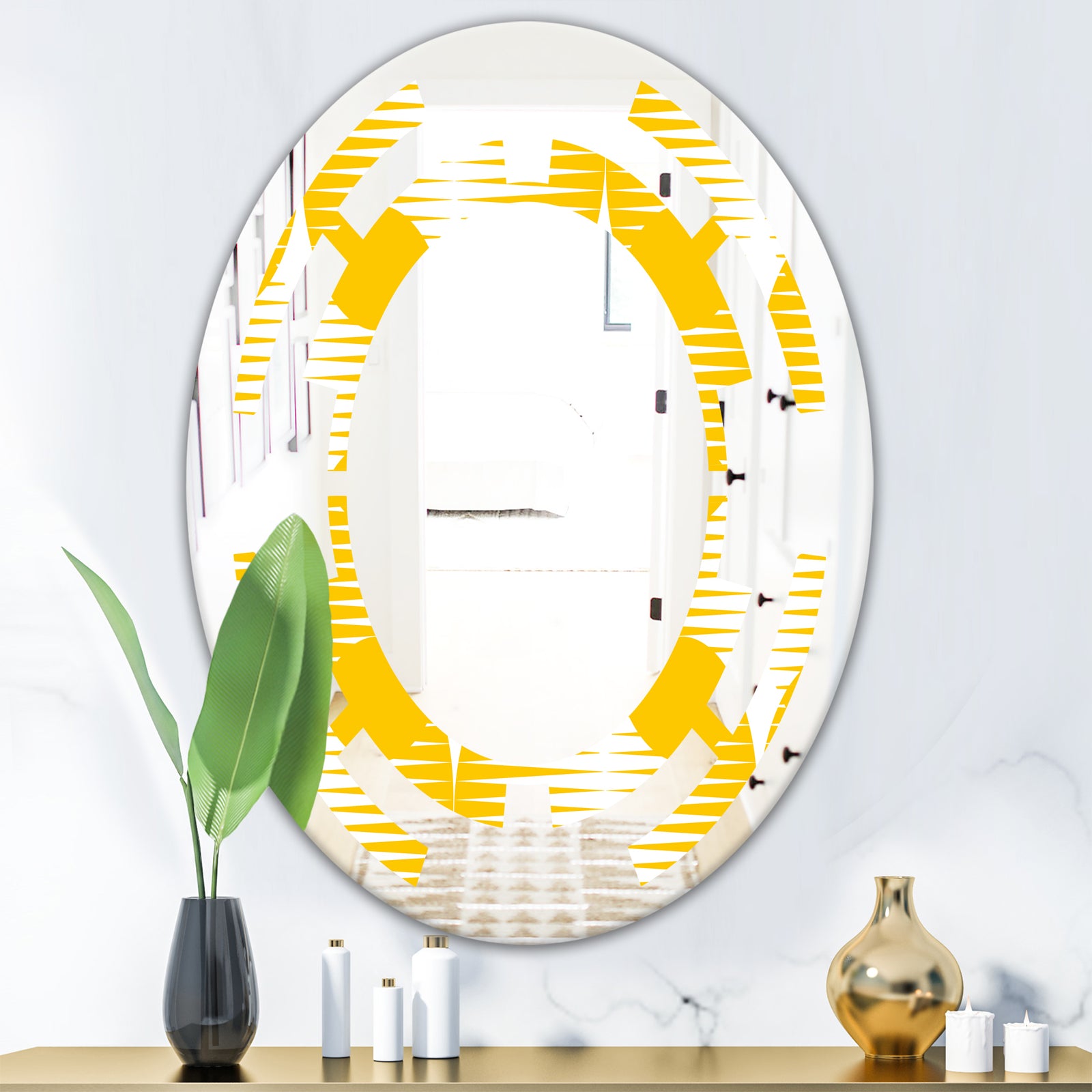 Abstract Retro Geometric Pattern IV - Modern Round or Oval Wall Mirror - Space