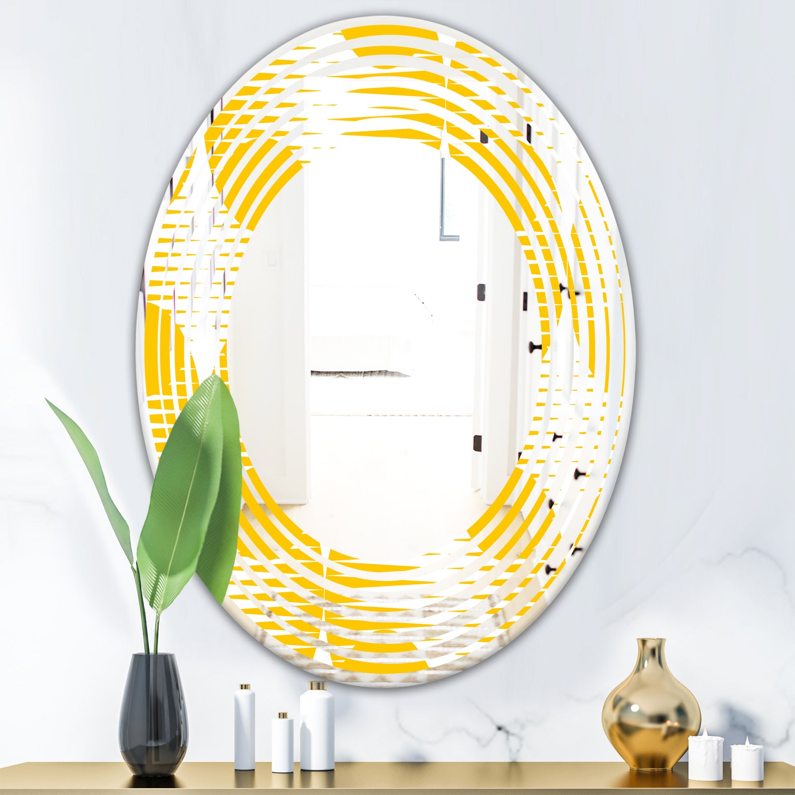 Abstract Retro Geometric Pattern IV - Modern Round or Oval Wall Mirror - Wave